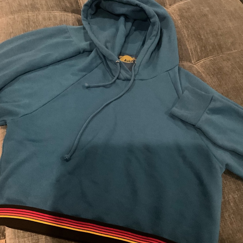 Aviator Nation Prism Cropped Blue Hoodie Size Large